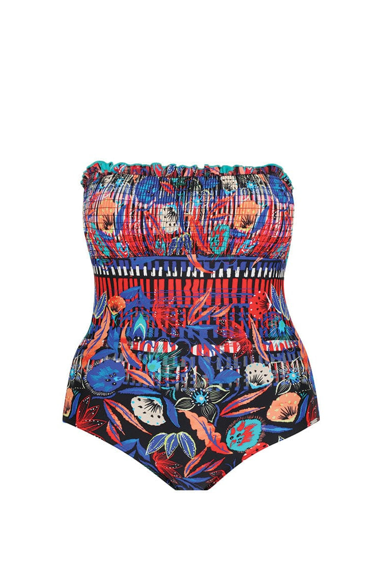 vibrant shirred bandeau one piece swimsuit
