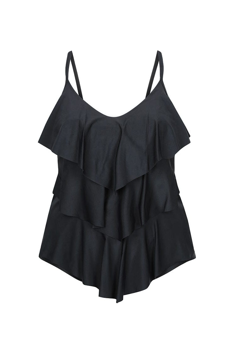 Ghost mannequin black 3 tier ruffle tankini top