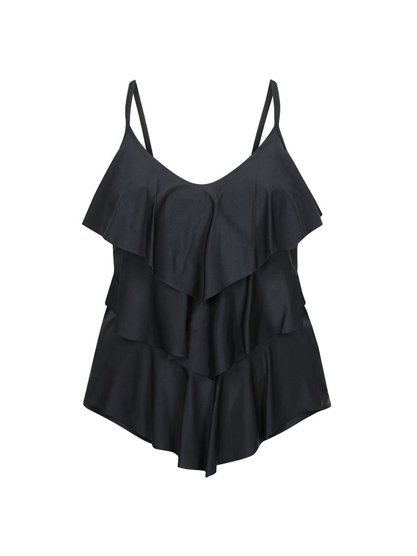 Ghost mannequin black 3 tier ruffle tankini top