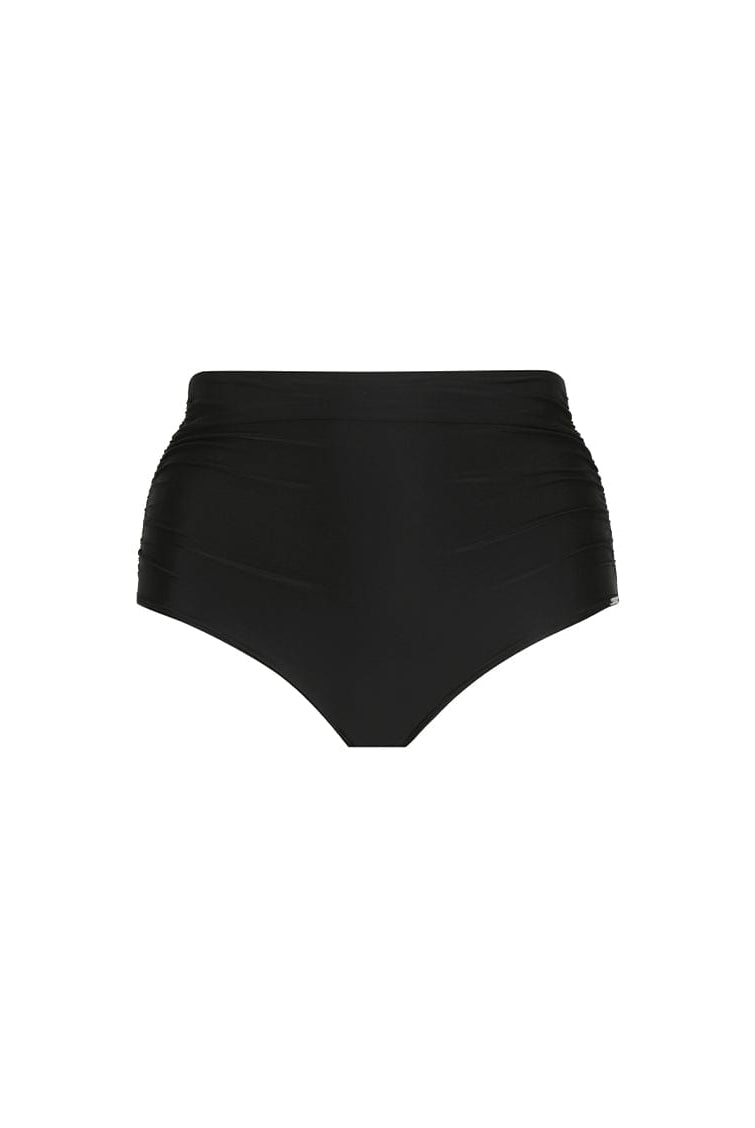 black ruched high waisted swim pant