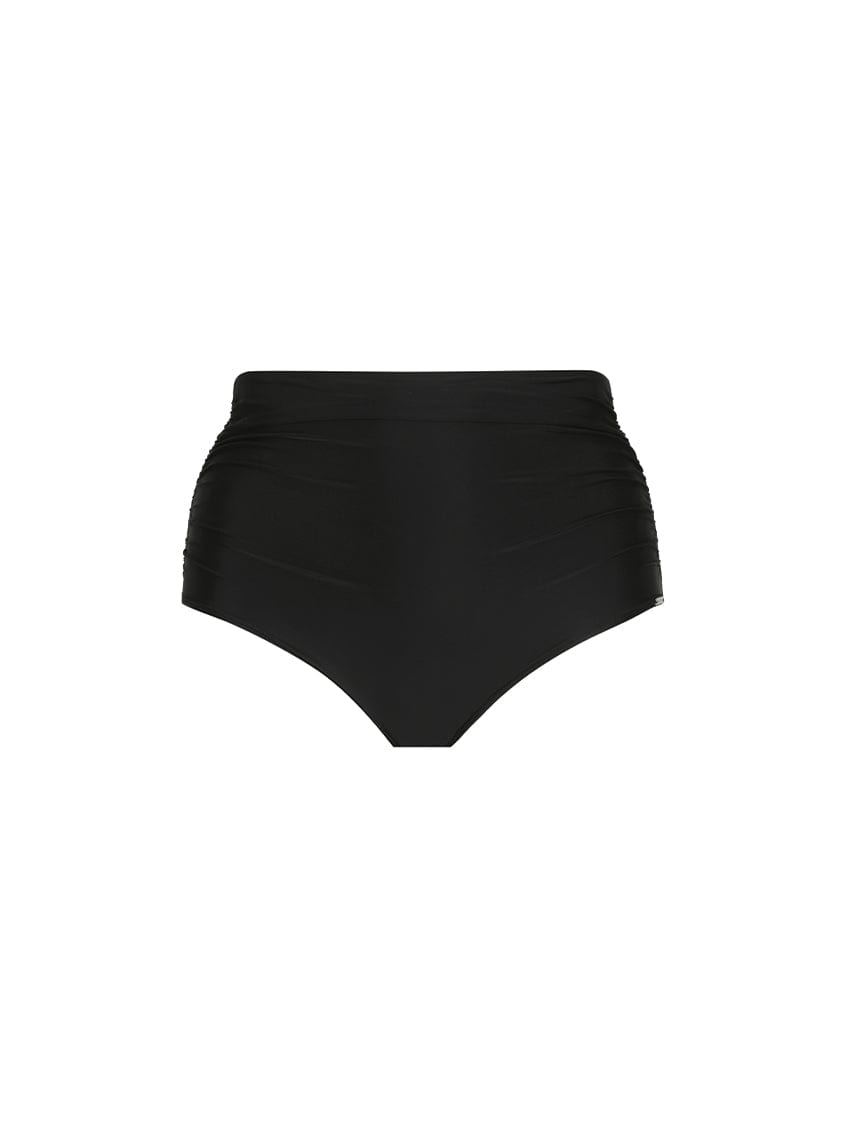 black ruched high waisted swim pant