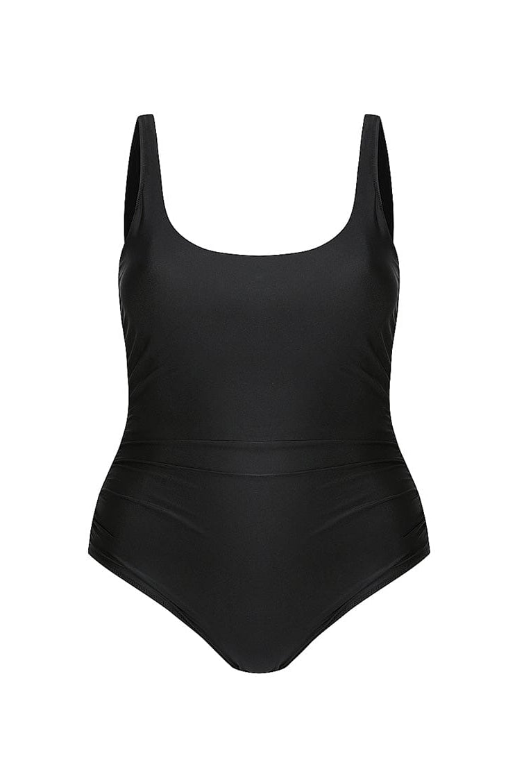 plain black scooped one piece