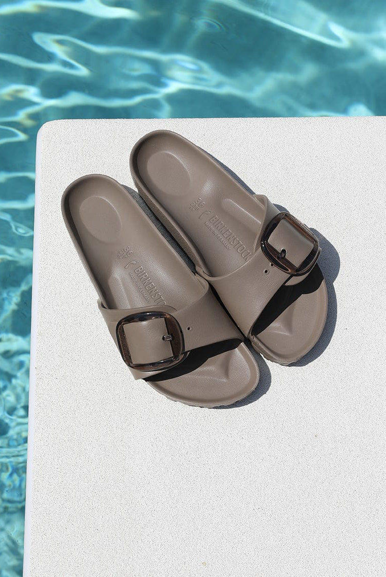 grey taupe slide on sandals