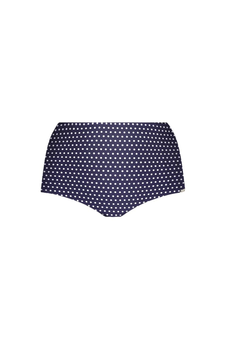 navy polka dot high waisted bikini bottom