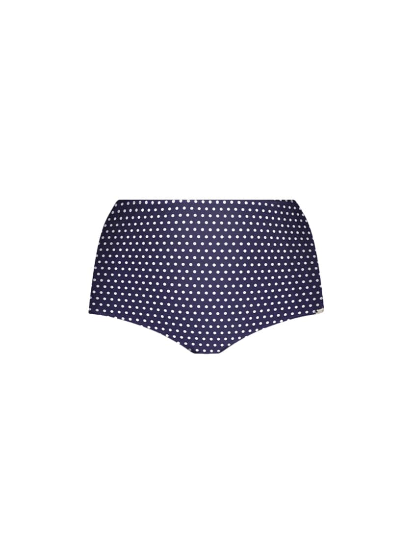 navy polka dot high waisted bikini bottom
