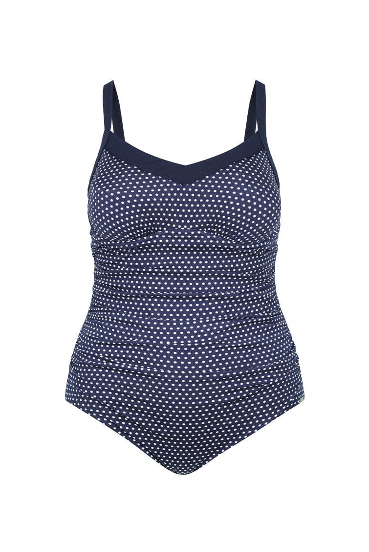navy and white dots underwire one piece