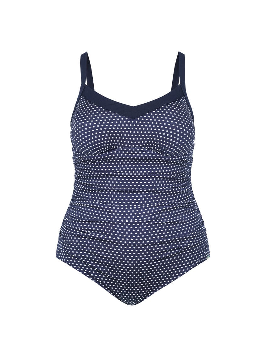 navy and white dots underwire one piece