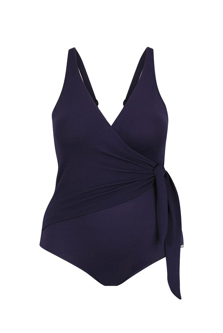 Navy blue swimsuit with a tie detail