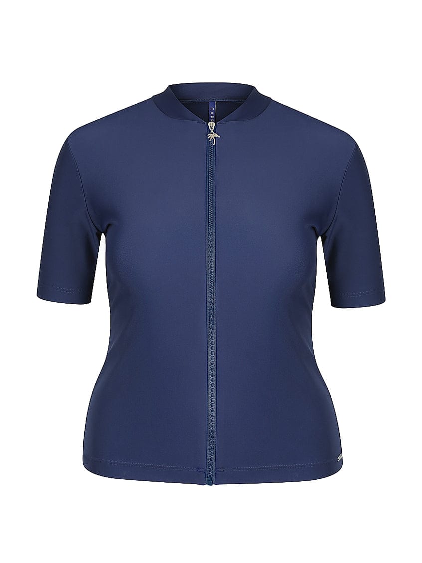 Ghost mannequin navy zip front short sleeve rash vest