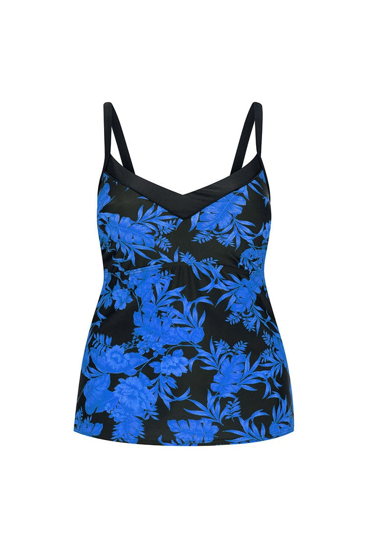 blue and black floral underwire tankini top