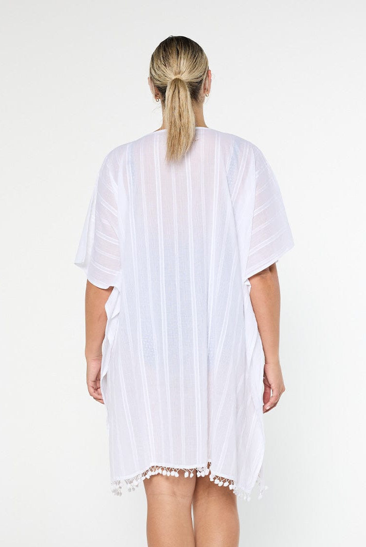 model wearing women's white kaftan