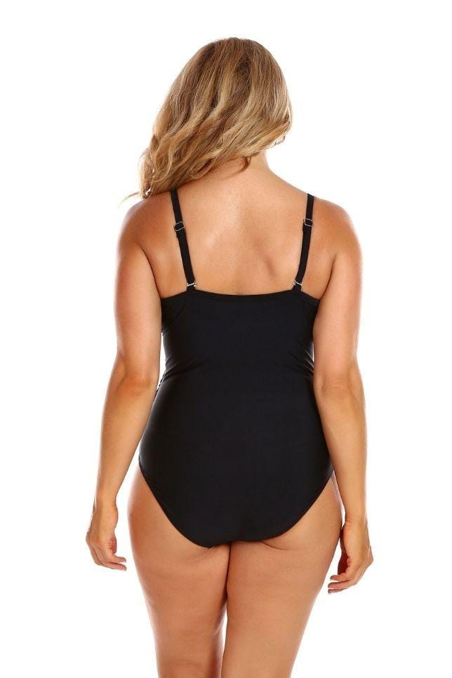 black tummy control one piece swimsuit