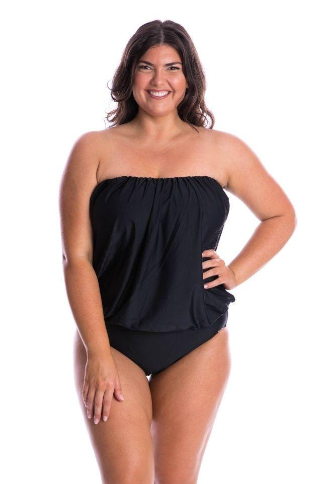 black strapless one piece swimwear