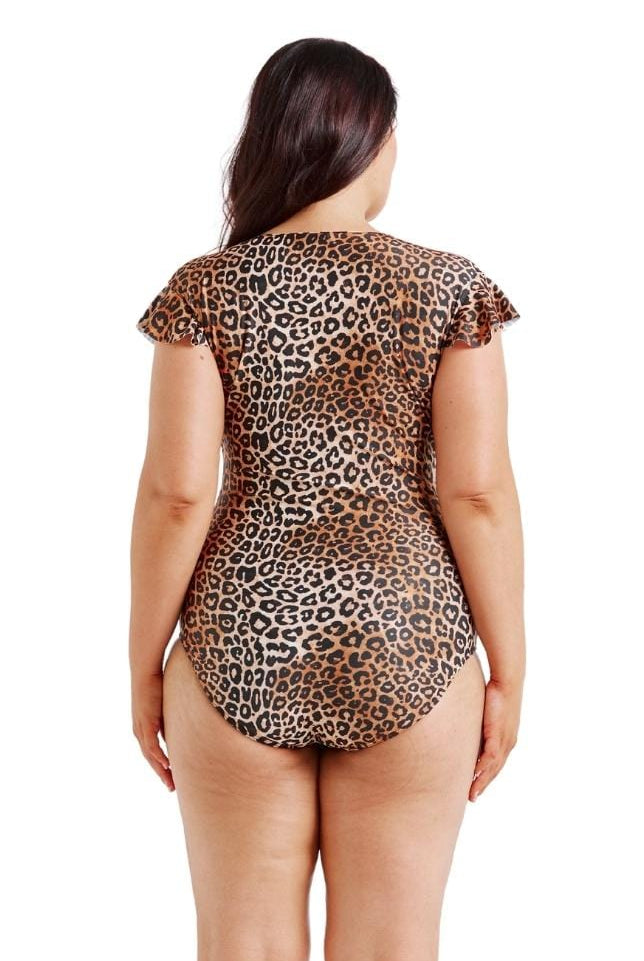 leopard print cap sleeve swimwear