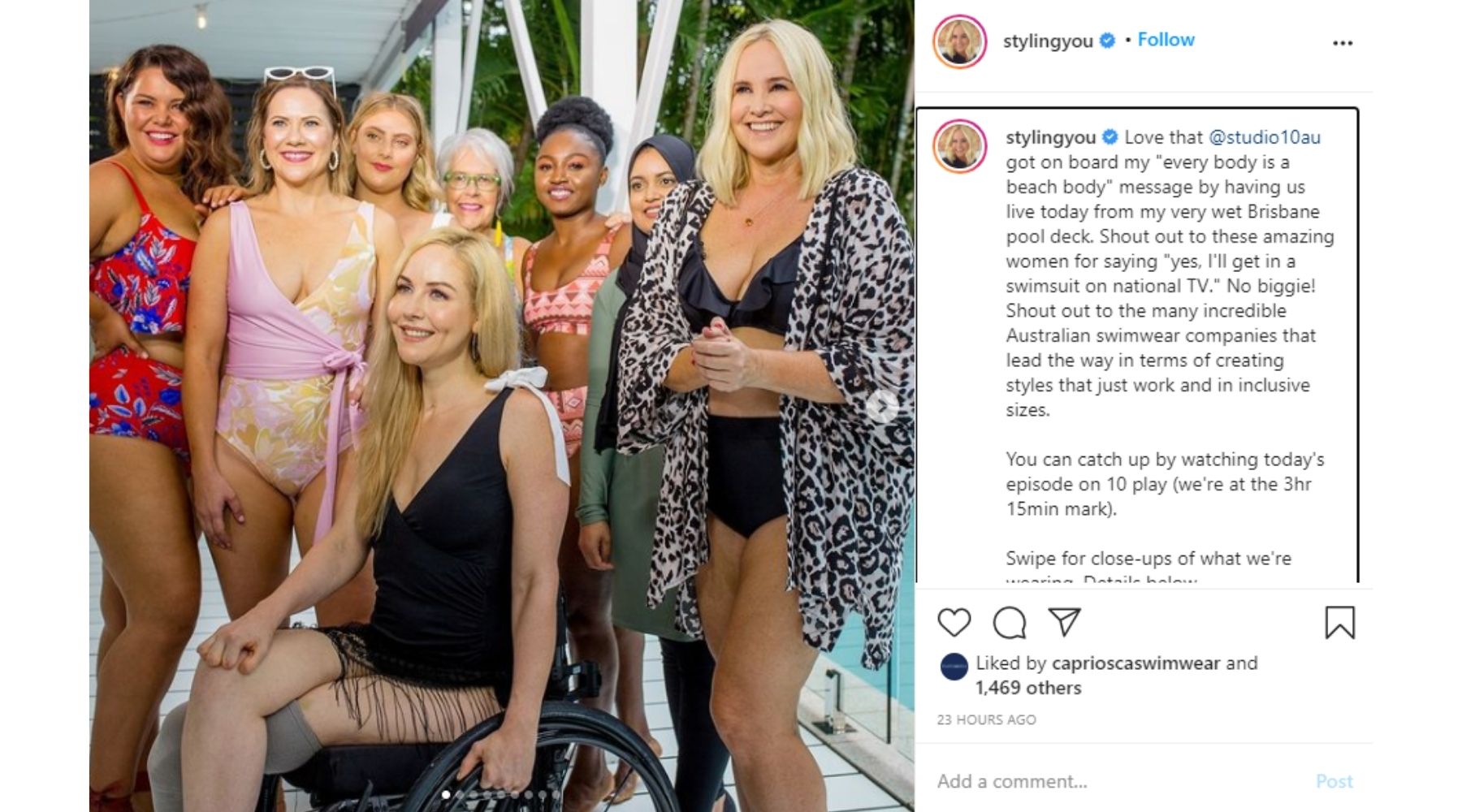 Capriosca appeared on Studio 10 as part of Styling You's swimwear feature