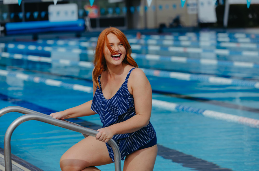 Navy and White Dots Chlorine Resistant 3 Tier Ruffle Tankini Top