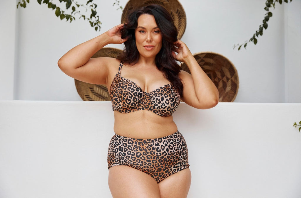 Leopard print underwire bikini top and high waisted pant