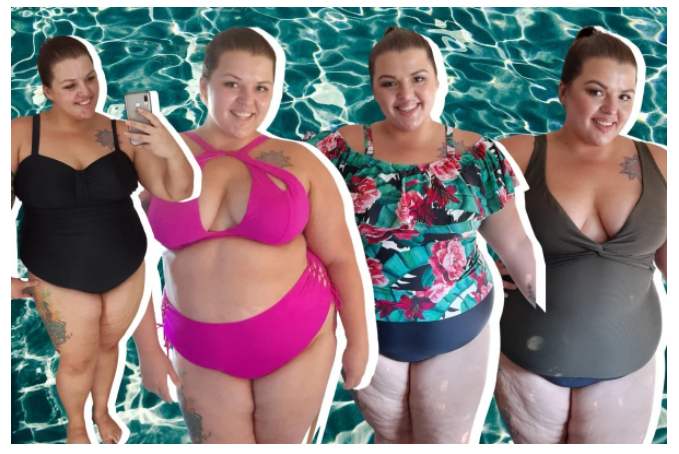 Woman wearing multiple swimsuits