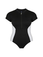 black and white textured cap sleeve one piece