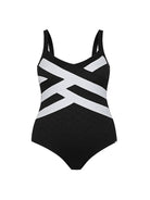 Ghost mannequin of flattering black and white one piece