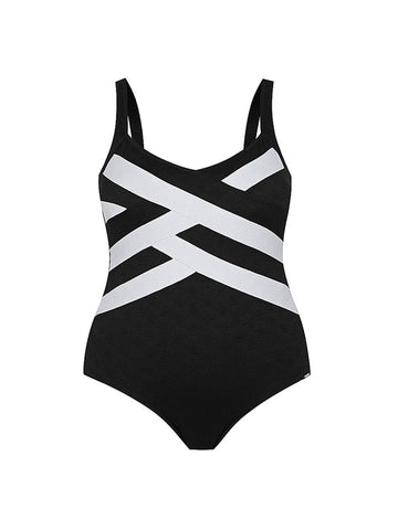 Acapulco Black & White Criss Cross One Piece Swimsuit