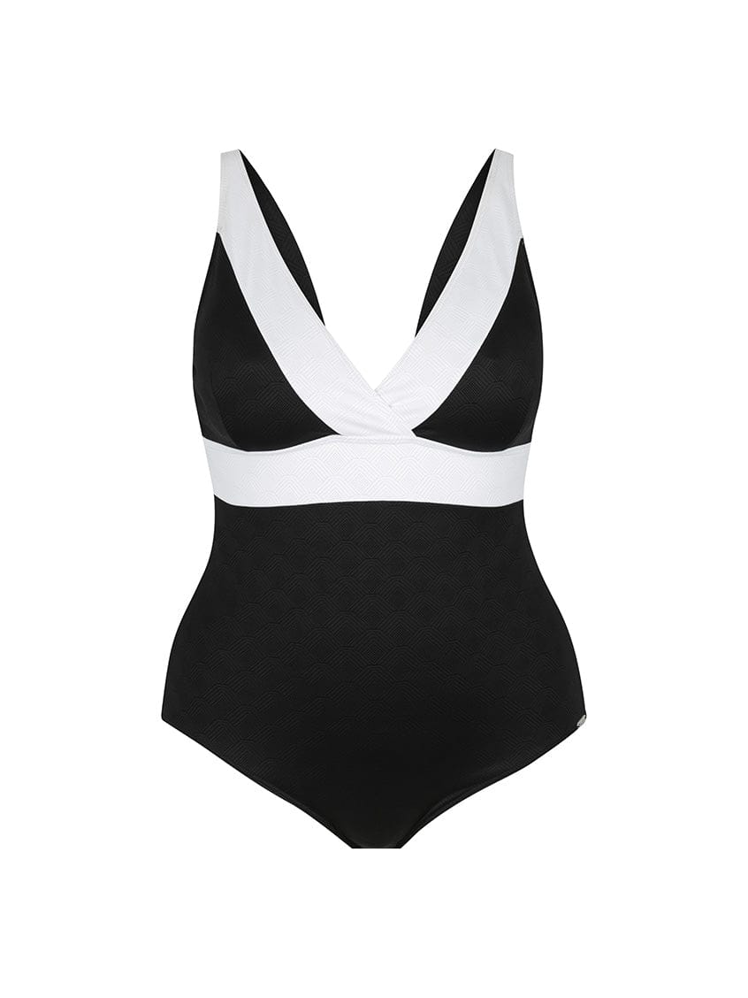 Ghost mannequin black and white v neck one piece