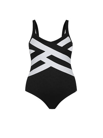 Acapulco Black & White Criss Cross One Piece Swimsuit