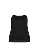 Ghost mannequin of strapless acapulco textured flouncy tankini top