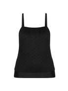 Ghost mannequin flouncy black bandeau tankini top with straps