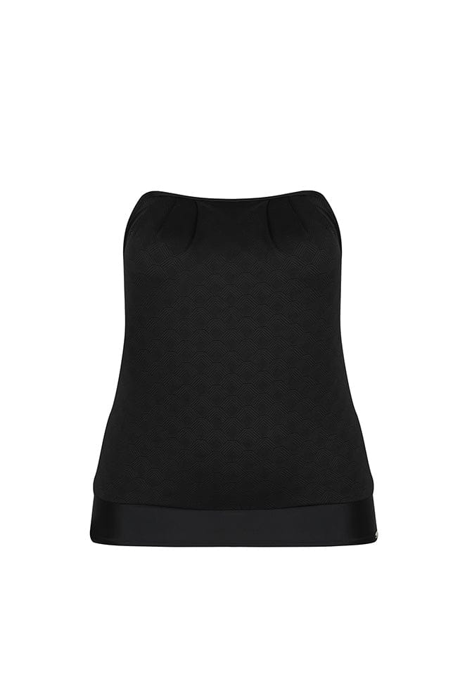 Ghost mannequin flouncy black bandeau tankini top