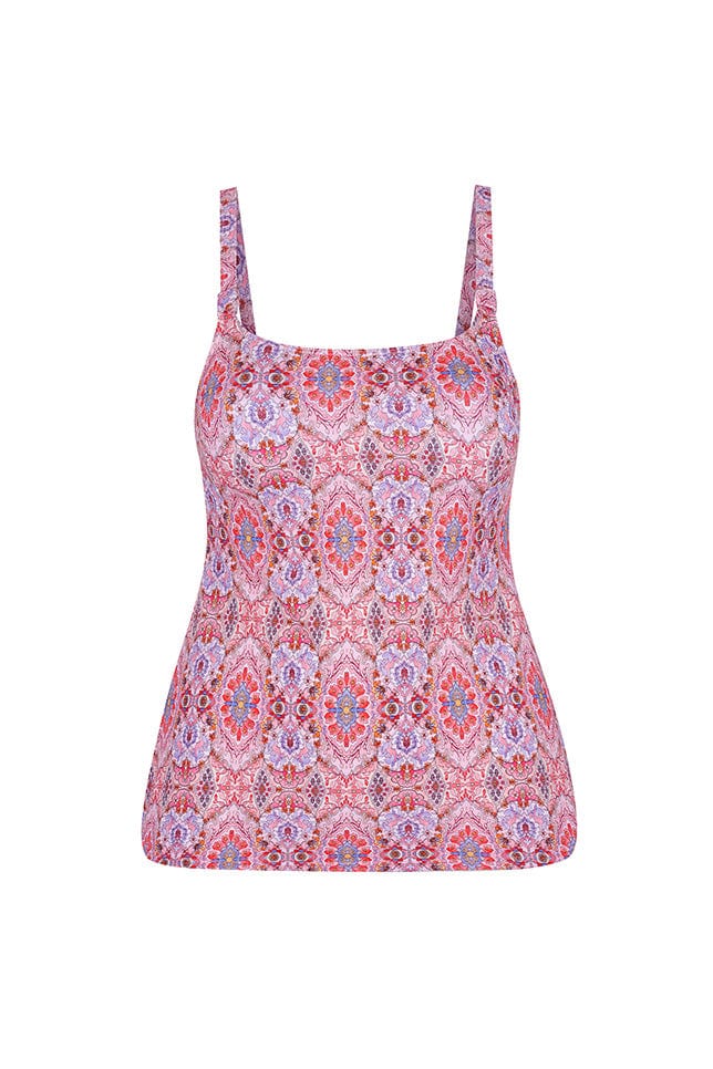 Ghost mannequin pink and red toned scooped tankini top