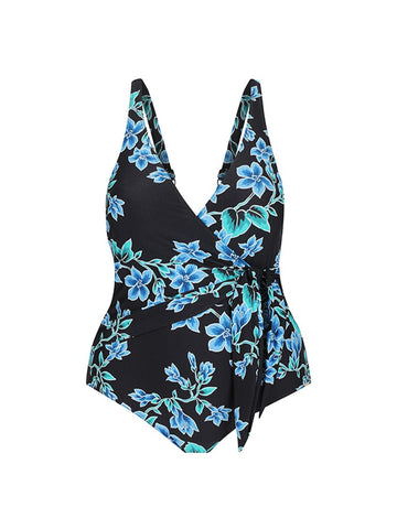 Bahamas Blue Wrap Waist Tie One Piece