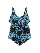 Ladies floral blue ruffle tankini top