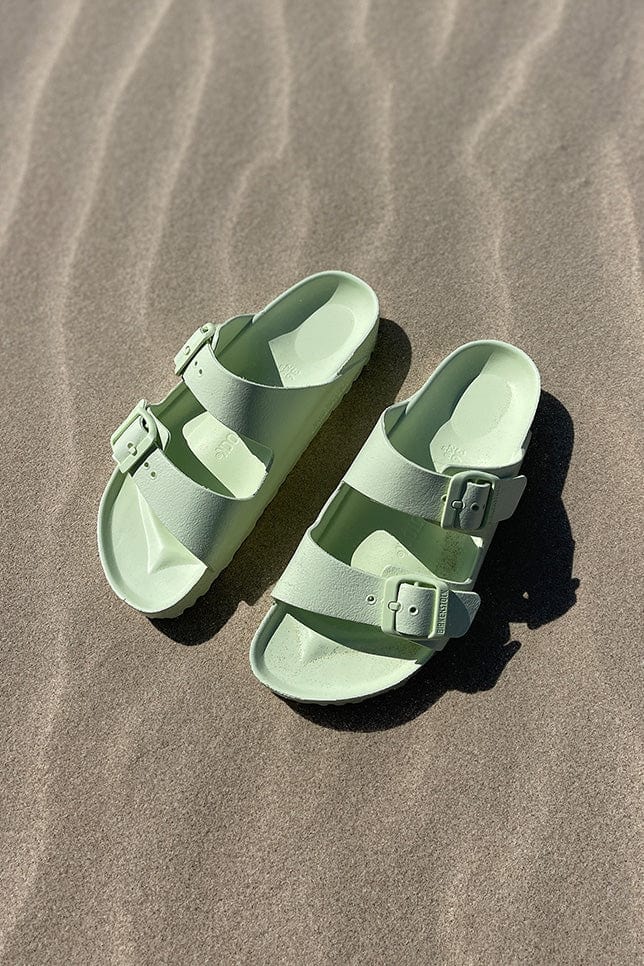 Ladies Birkenstock beach sandals in faded lime colour