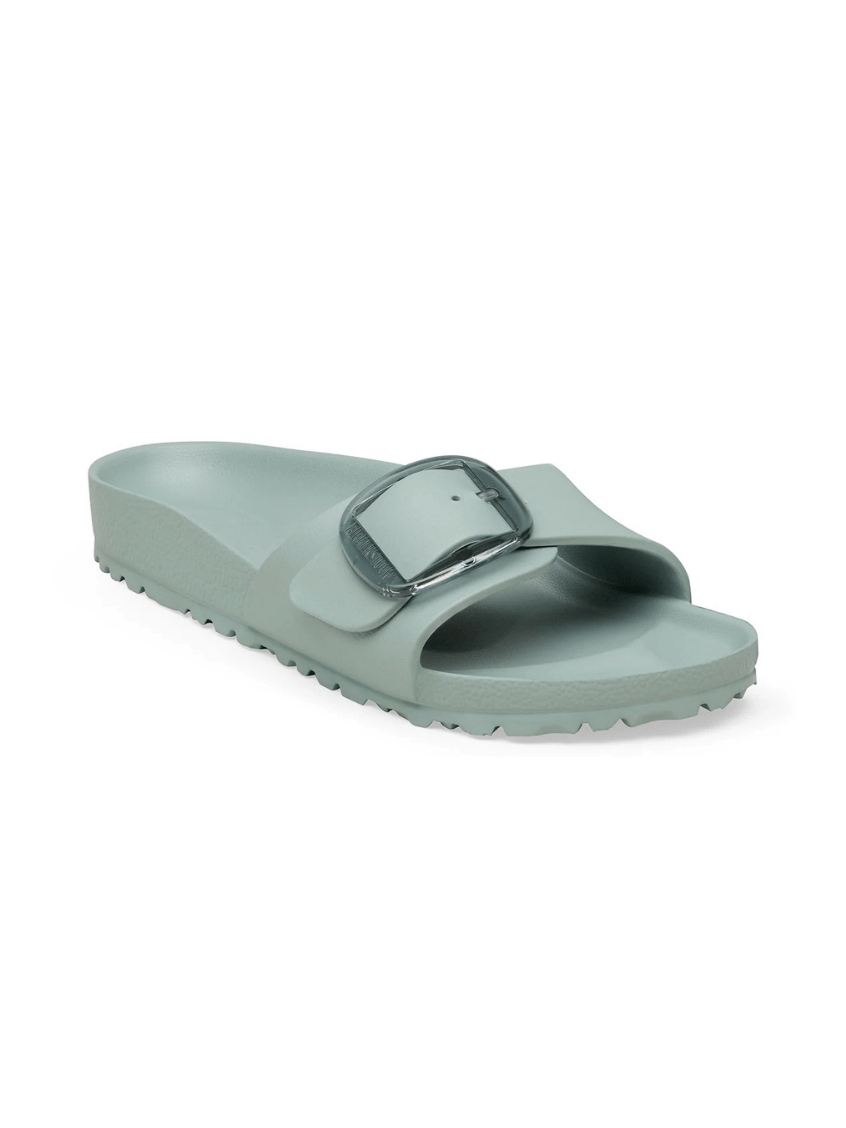 Ghost mannequin of single buckle birkenstock in sage
