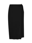 Black skirt with textured fabric and gold ring on a white background