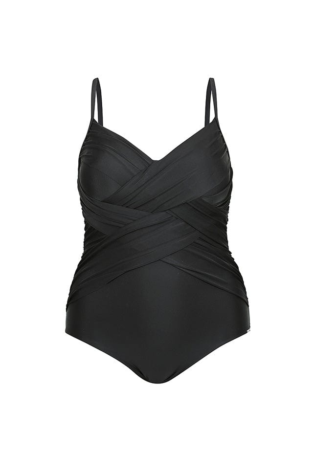 criss cross black one piece swimwear