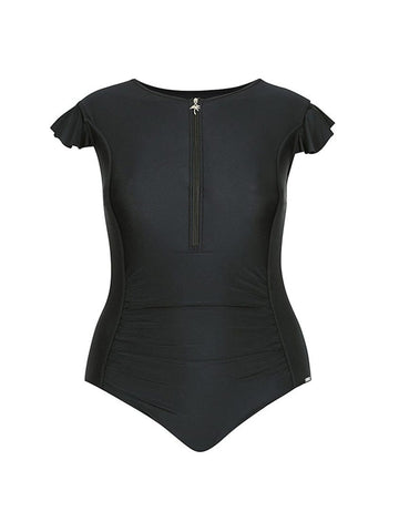 Black Frill Sleeve One Piece Swimsuit
