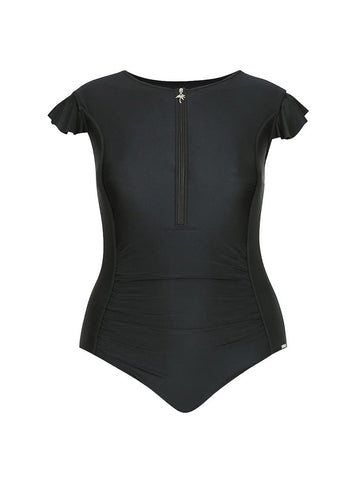 Black Frill Sleeve One Piece Swimsuit
