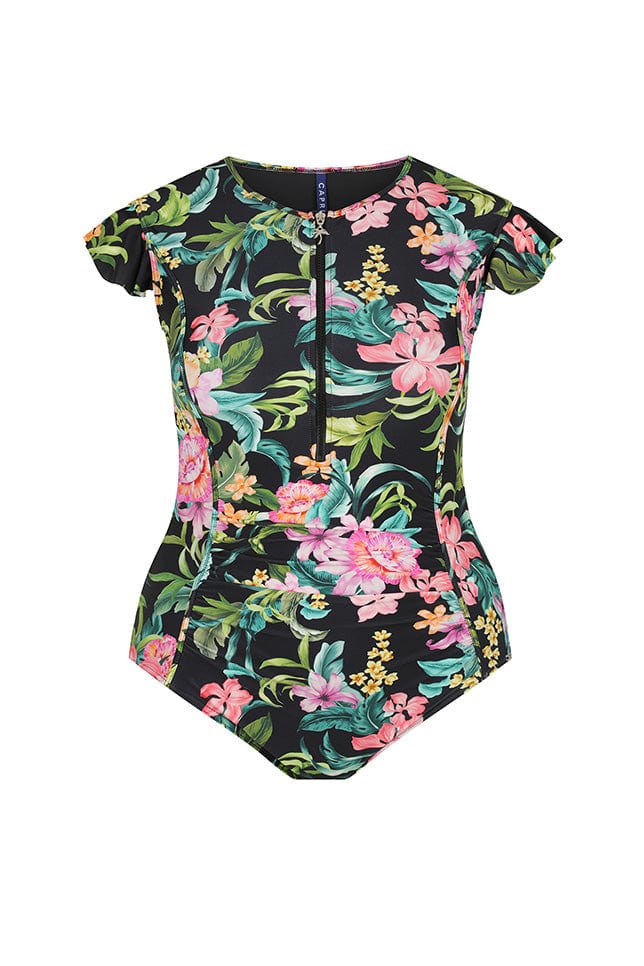Ghost mannequin floral and black frill sleeved one piece