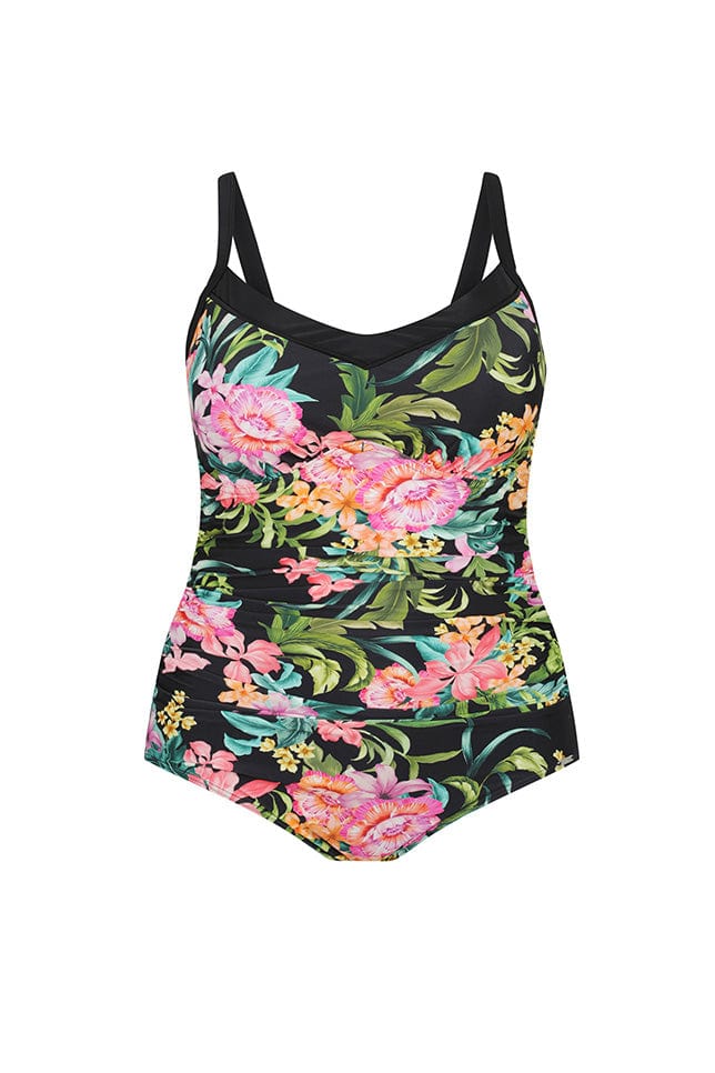 Ghost mannequin floral and black print underwire one piece 