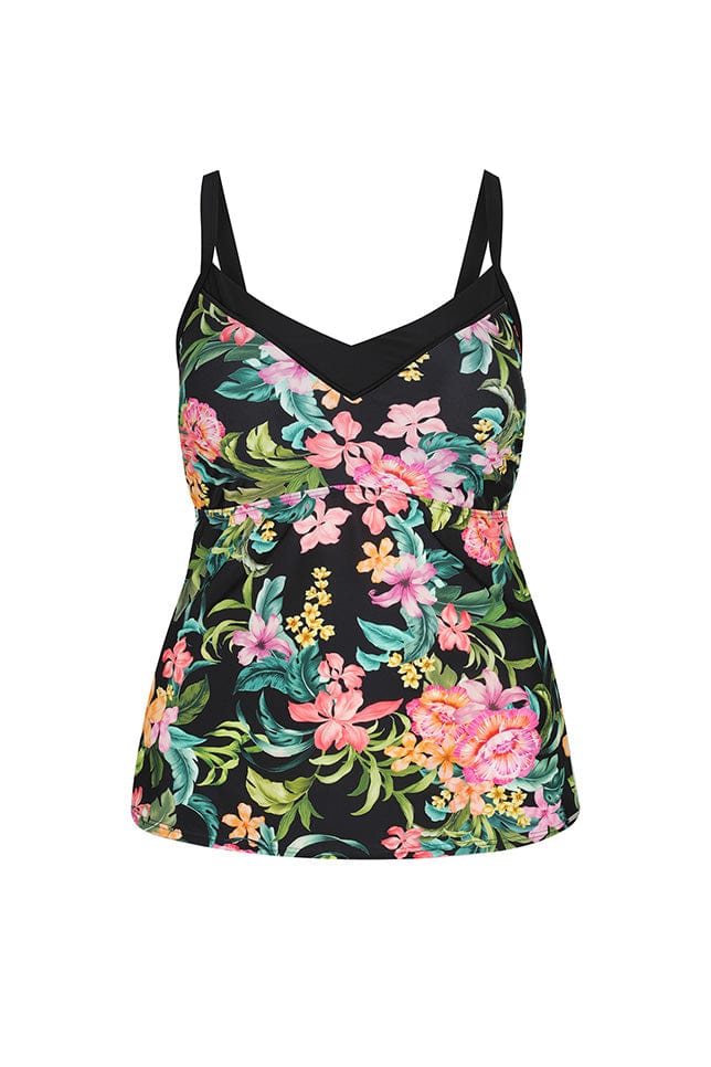Ghost mannequin floral and black underwire tankini top 
