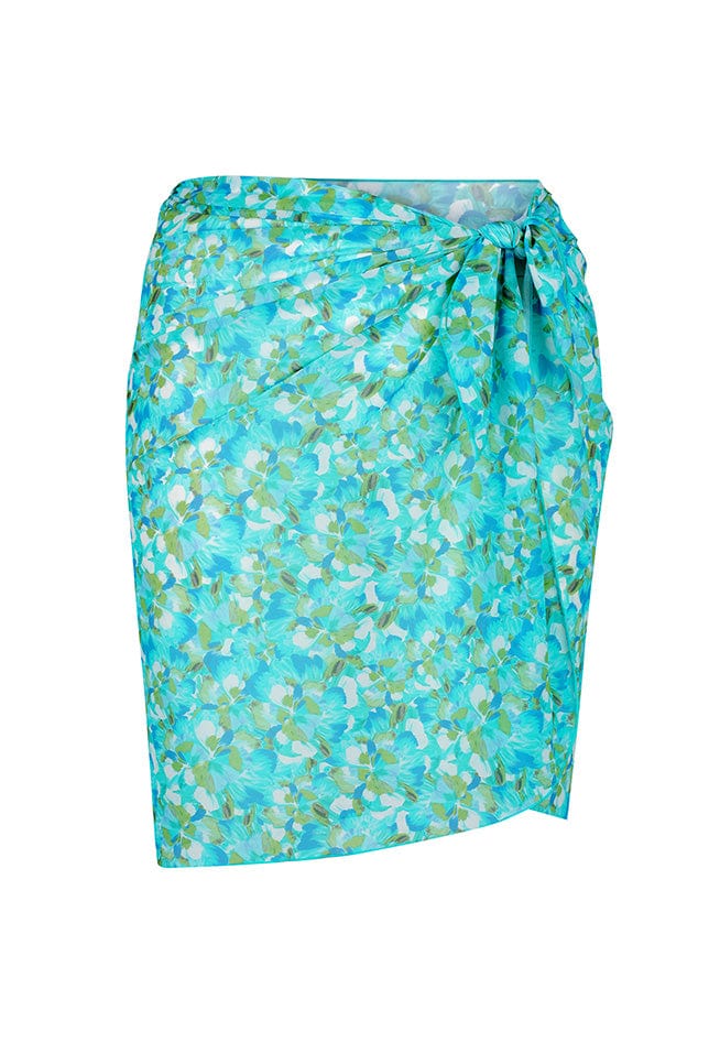 Ghost mannequin of mesh long skirt in turquoise blue with side tie