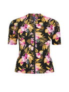 Ghost mannequin of short sleeve short vest in chlorine resistant tropical floral print