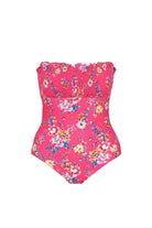 Ghost mannequin pink floral shirred bandeau one piece