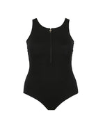 Ghost Mannequin Chlorine Resistant Sleeveless Black Zip Front One Piece