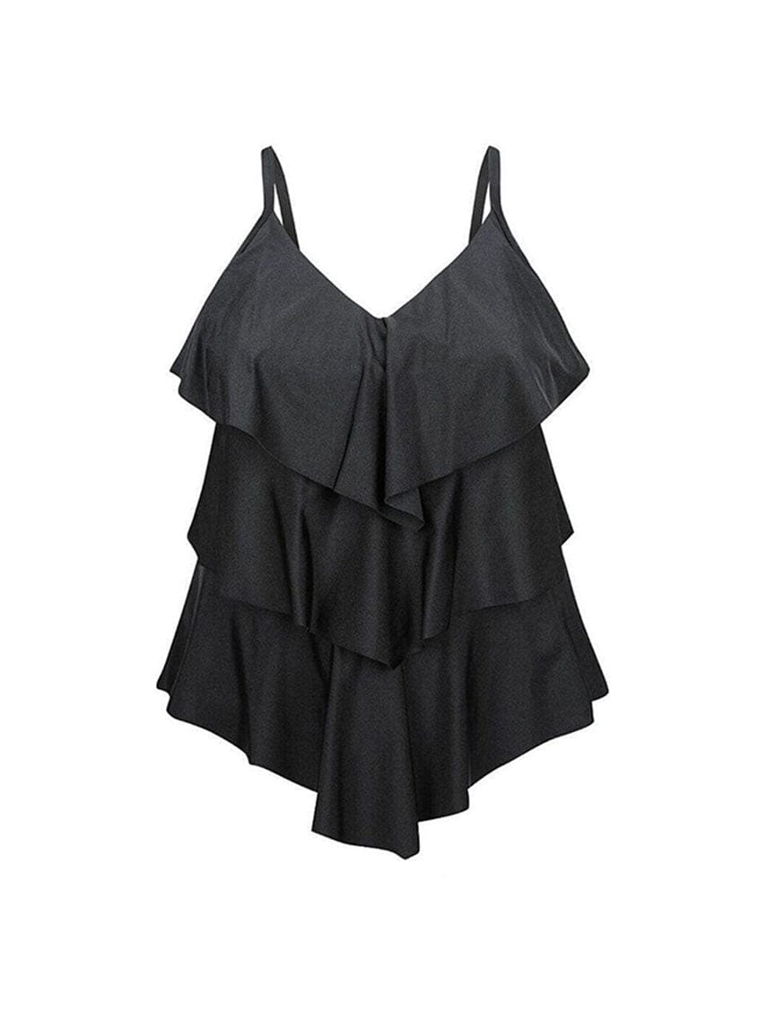 Black 3 Tier Tankini Top Chlorine Resistant | C-G Cup Support ...