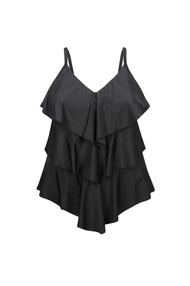 Chlorine Resistant Black 3 Tier Tankini Top