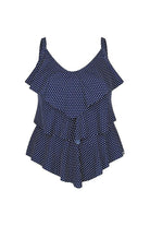 ghost mannequin navy and white dots 3 tier tankini