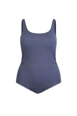 Chlorine Resistant Navy and White Dots Tank One Piece